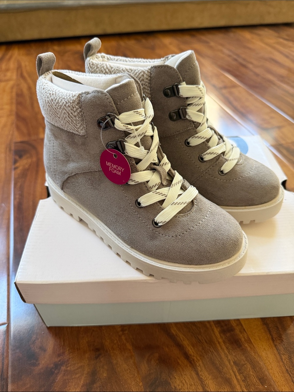 Brand New Kohl's Taupe Suede-Look Kids Lace-Up Ankle Boots - Size 2